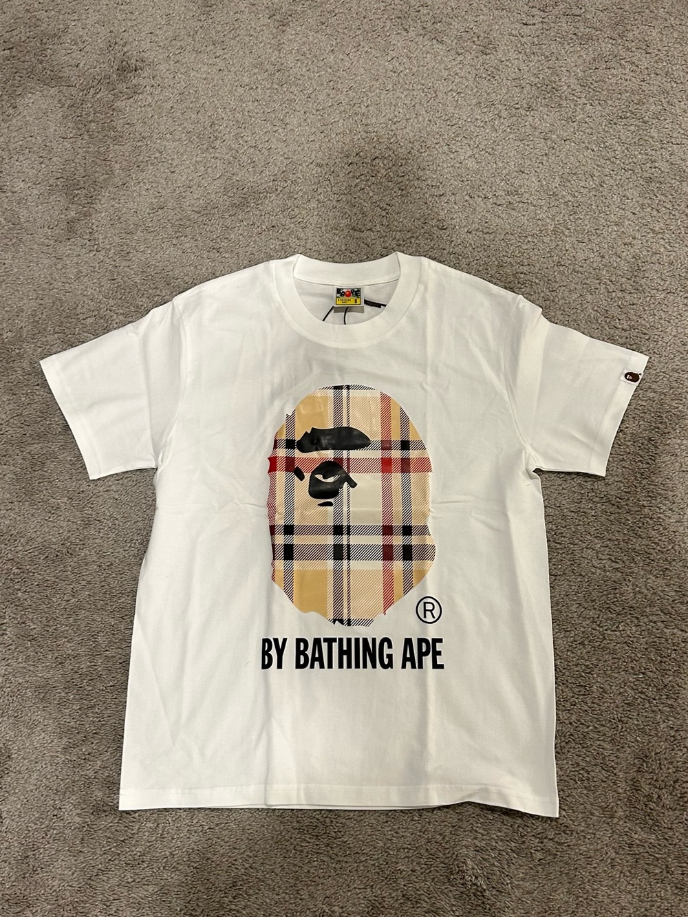 BAPE White Plaid Ape Logo T-Shirt